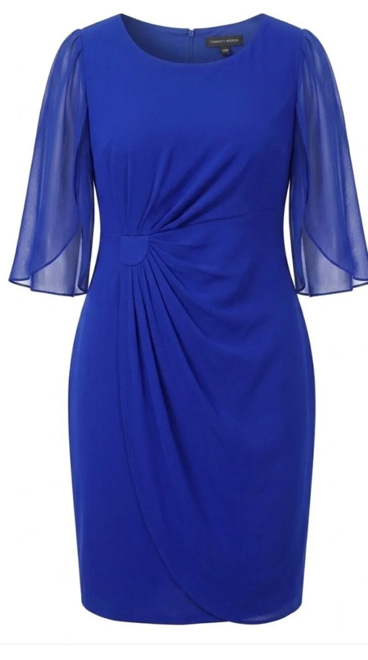 Connected Apparel Dress Deep Cobalt Blue Side Gather Jersey Sheath 10 Petite